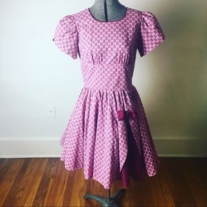 Vintage 1950s Adorable Pink & Cranberry Dress